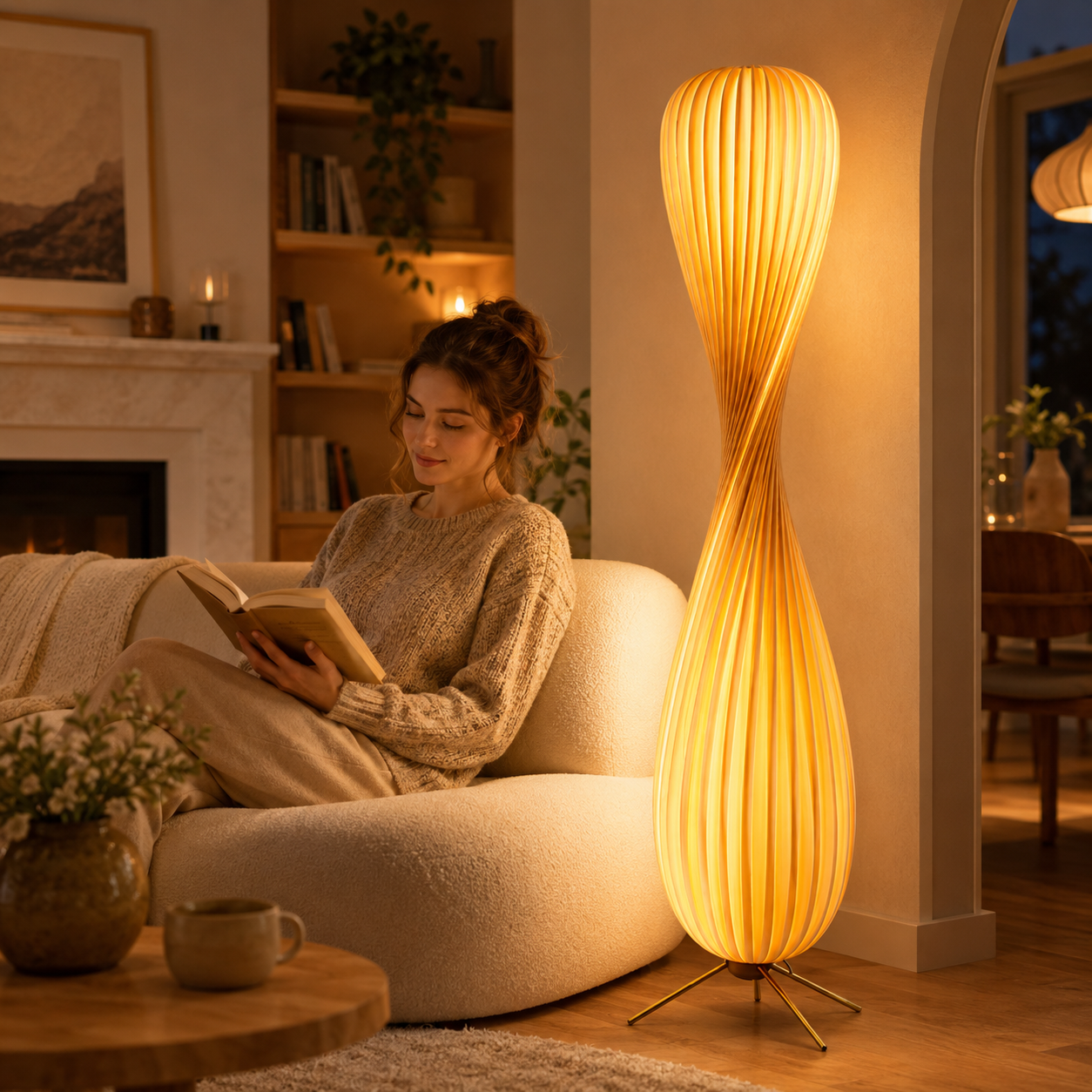 Sculptural Twist Floor Lamp with Warm Ambient Glow for Cozy Living Rooms – Airayvis