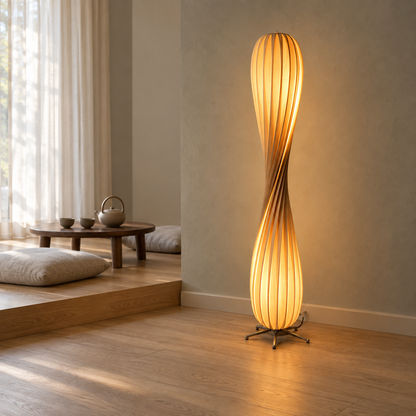 Modern Sculptural Twist Floor Lamp, Dimmable Wood LED Standing Lamp for Bedroom & Living Room