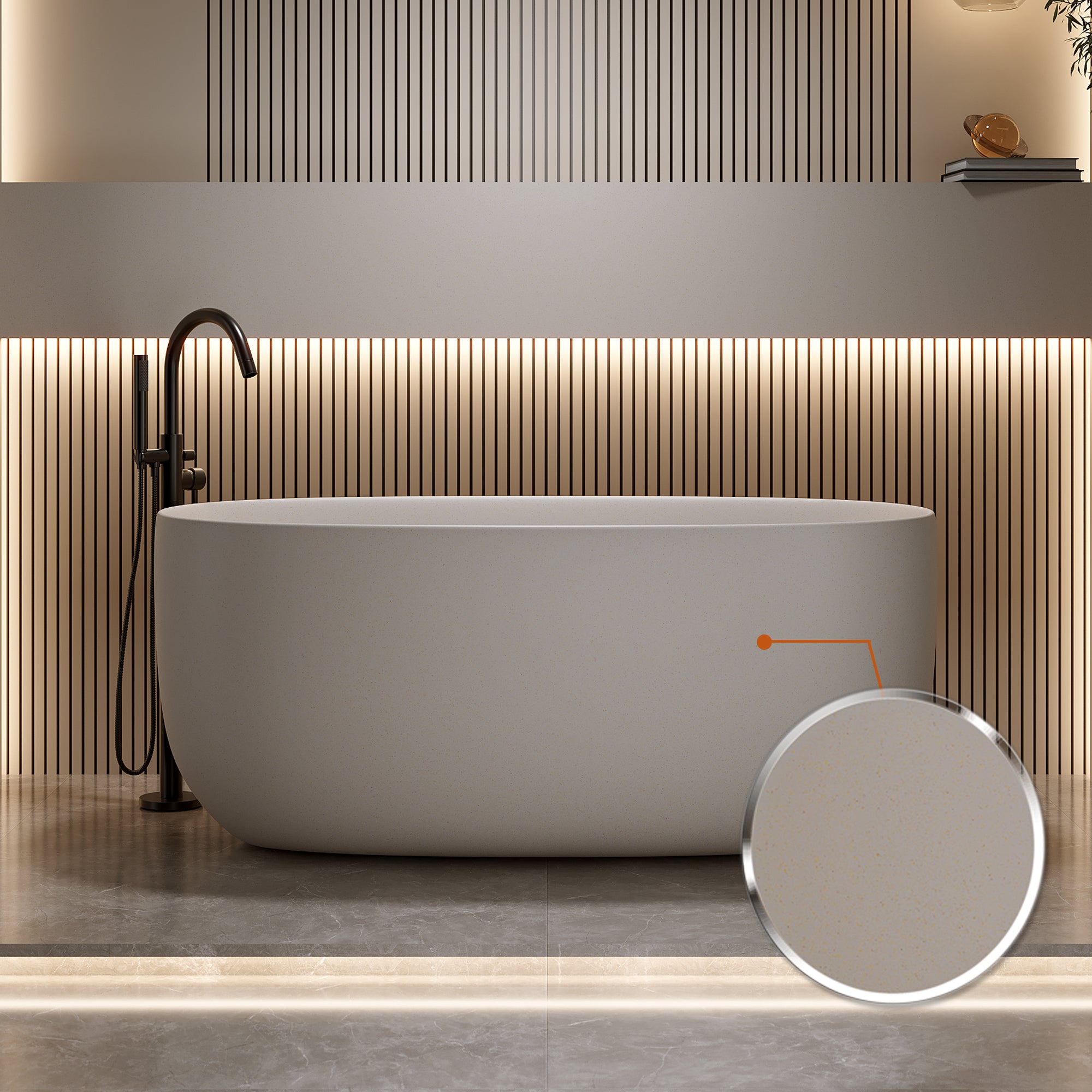 Tesstudio 51'' Freestanding Bathtub Resin Stone Soaking Bathtub Solid Surface Modern Tubs with Overflow and Pop-up Drain