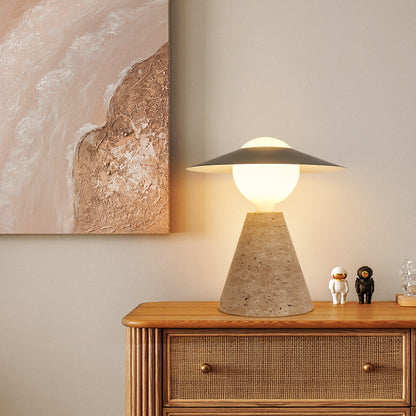 Vintage Wabi Sabi Travertine Table Lamp in Airayvis