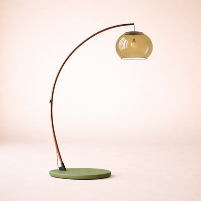 Wabi Sabi Arc Floor Lamp - Amber Glass Globe Vintage - Airayvis