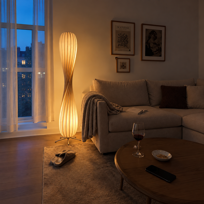 Modern Sculptural Twist Floor Lamp, Dimmable Wood LED Standing Lamp for Bedroom & Living Room