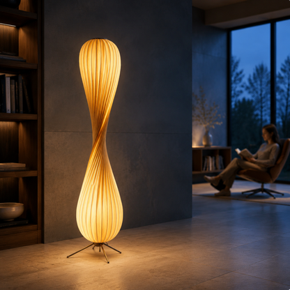 Modern Sculptural Twist Floor Lamp, Dimmable Wood LED Standing Lamp for Bedroom & Living Room