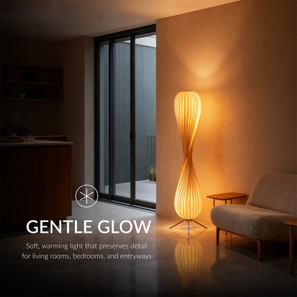 Wooden Floor Lamp Sculptural Dimmable LED Floor Light