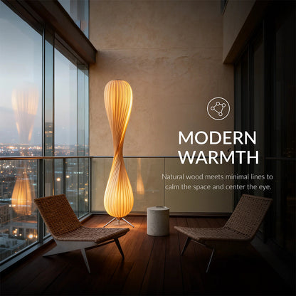 Wooden Floor Lamp Sculptural Dimmable LED Floor Light