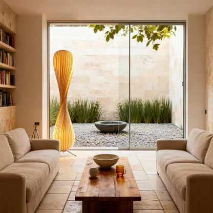 Wooden Floor Lamp Sculptural Dimmable LED Floor Light