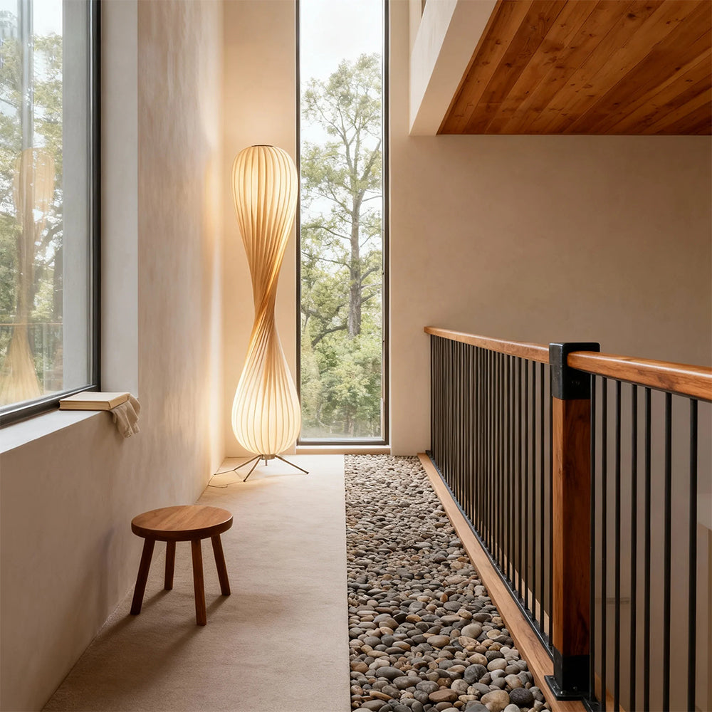 Wooden Floor Lamp Sculptural Dimmable LED Floor Light