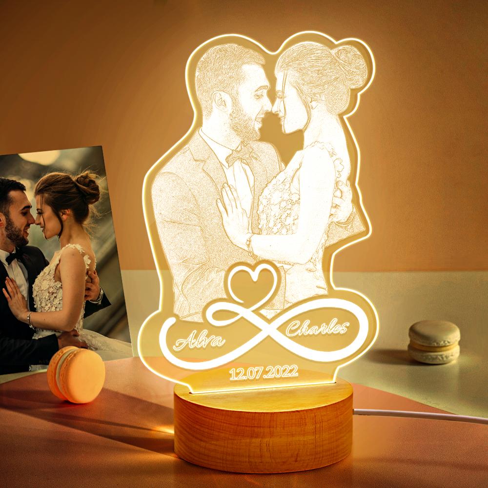 Personalized Infinity Symbol Photo Night Light, Personalized Night Light Gift for Lovers