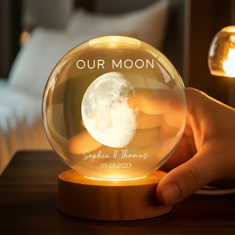 Personalized Our Moon Special Day Crystal Ball LED Night Light Custom Moon Phase Night Light for Couples Romantic Anniversary Gift