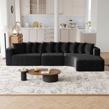 131.1-inch Chenille Sectional Sofa Set, Modern Cloud-Shaped Curved Sofa, Includes 10 Pillows, Living Room Fabric Corner Sofa, L-Shaped Modular Sofa (Right Chaise)