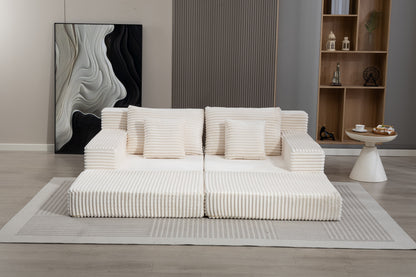 Double Lounge Chaise,Cloud Plush Sofa Bed,Upholstered Boneless Cloud Sofa Deep Seat,No Assembly Required,Modern Corduroy Sleeper Loveseat Chair for Living Room Bedroom Reading,Left,Beige