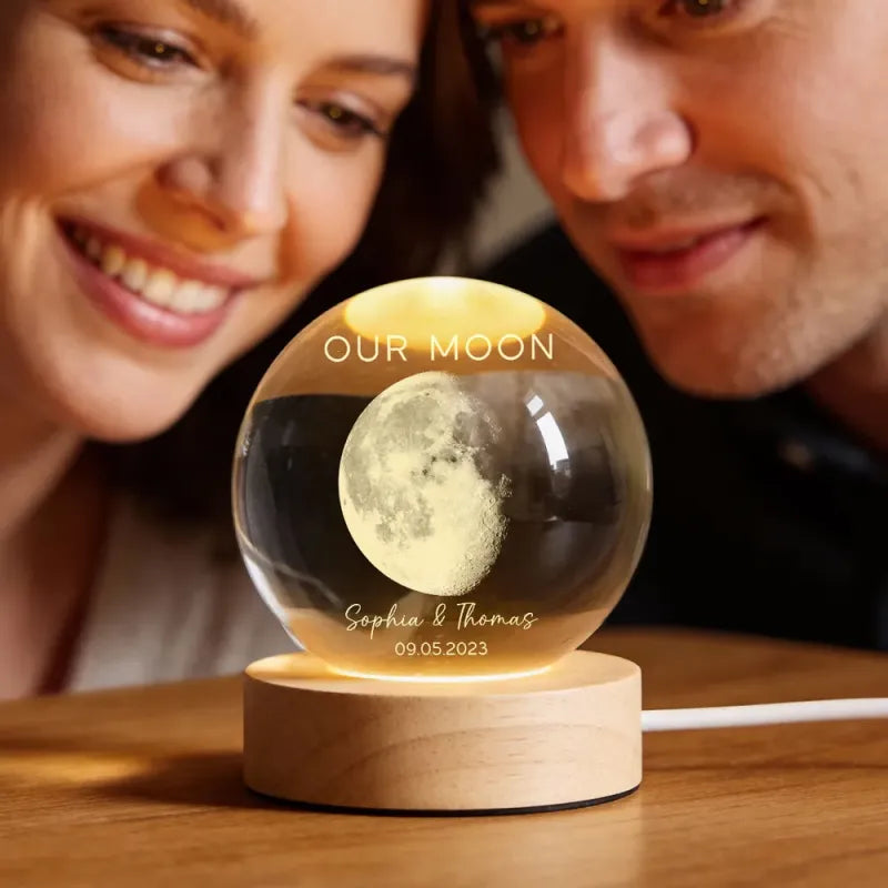 Personalized Our Moon Special Day Crystal Ball LED Night Light Custom Moon Phase Night Light for Couples Romantic Anniversary Gift