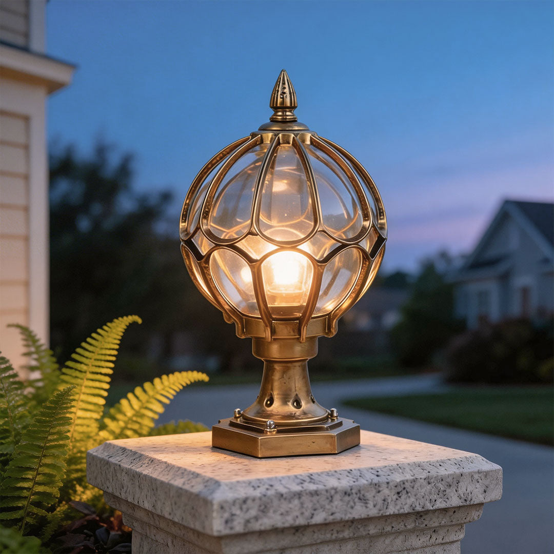 Outdoor Globe Pillar Lights Retro Glass Globe Copper Fence Post Light - product image 8