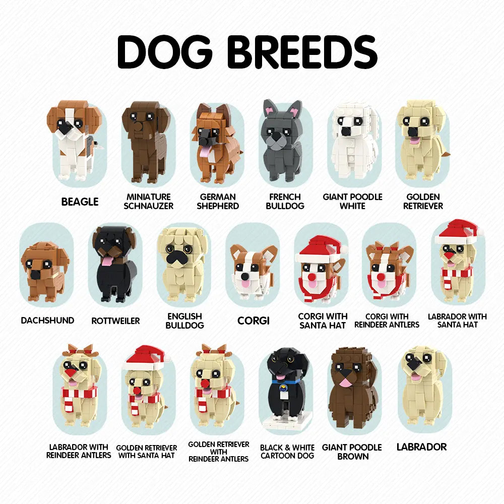 Custom Full-Body Brick Figures of 1 Dog with Frame Personalized Birthday Gift