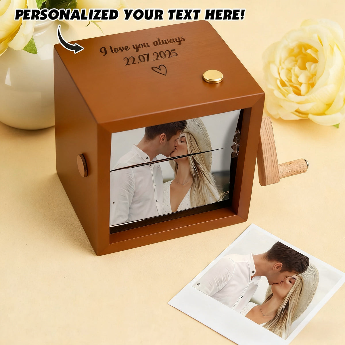 Custom Text & Photo & Music Flipbook Frame Animation Machine Detachable Photos Hand-cranked Flipbook Box with Light Anniversary Gifts