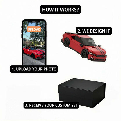 Custom Photo Car Brick Figure Set with Car Model & Personalized License Plate – Unique Birthday & Valentine’s Gift for Car Lovers