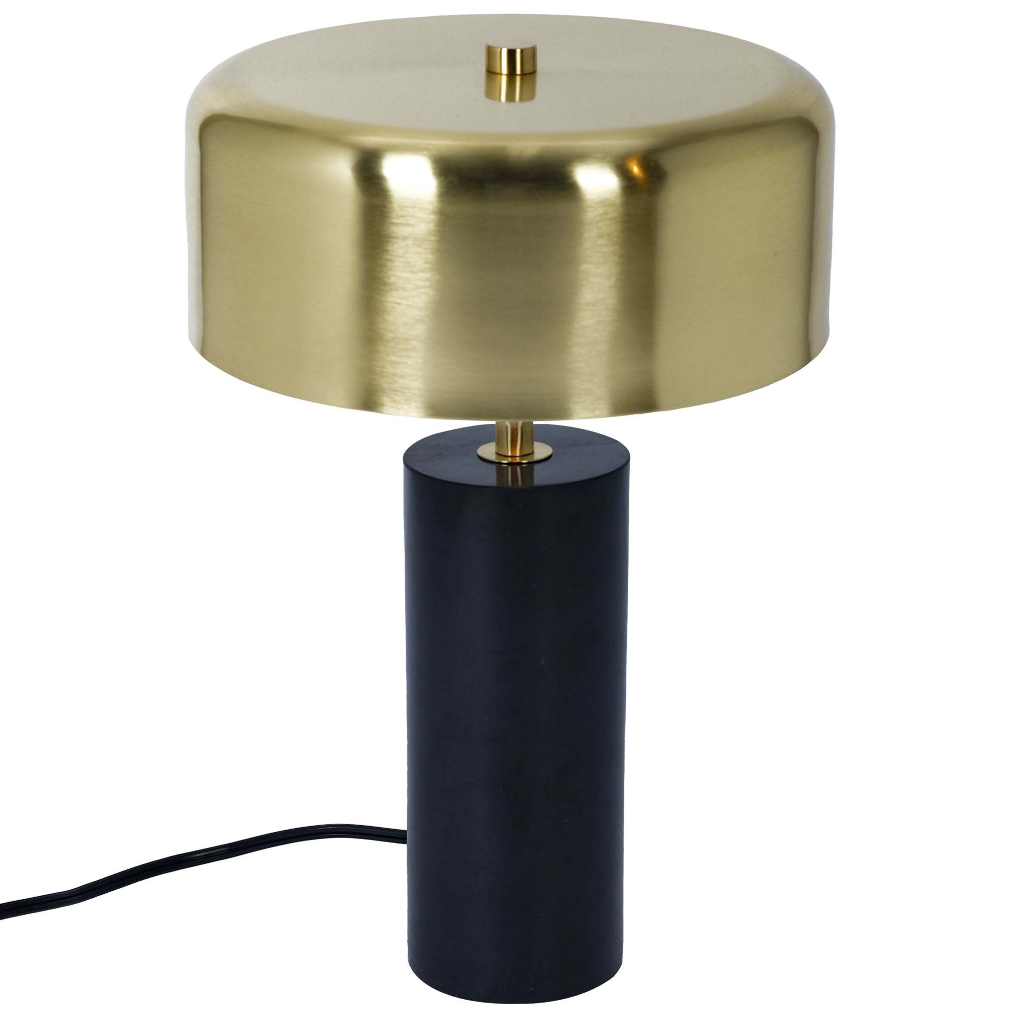 Modern Stylish Desk Lamp with Gold and White Drum Shade and Black Marble Base