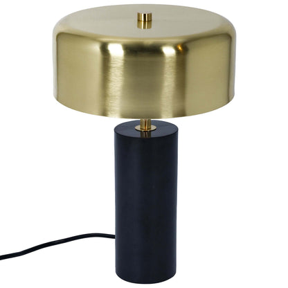 Modern Stylish Desk Lamp with Gold and White Drum Shade and Black Marble Base