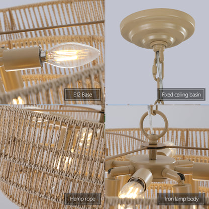 Natural Wood Finish Rattan Chandelier