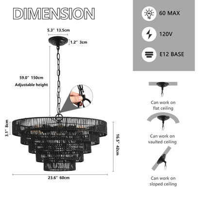 Natural Wood Finish Rattan Chandelier