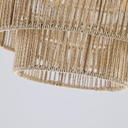 Natural Wood Finish Rattan Chandelier