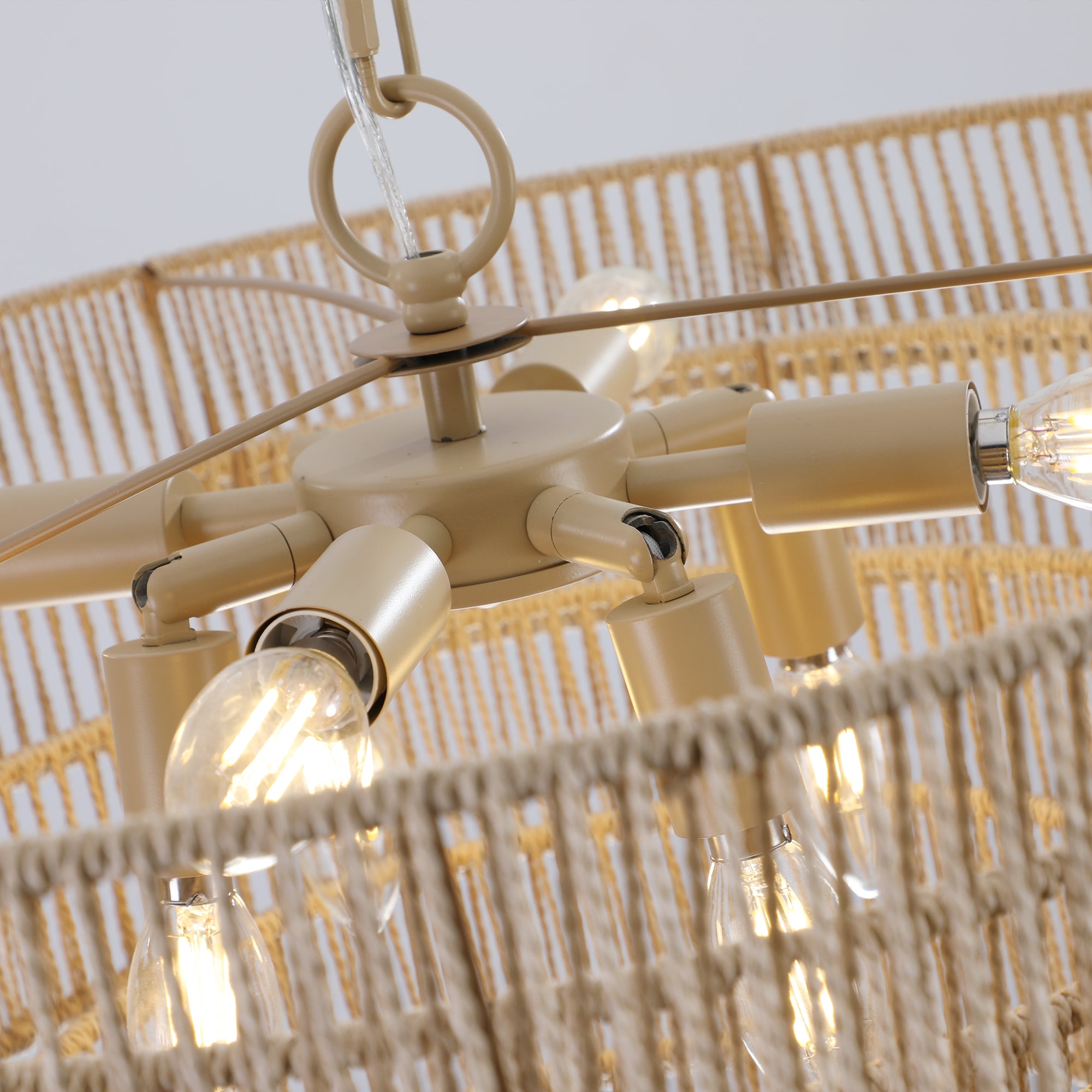 Natural Wood Finish Rattan Chandelier