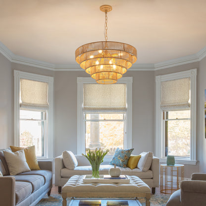 Natural Wood Finish Rattan Chandelier