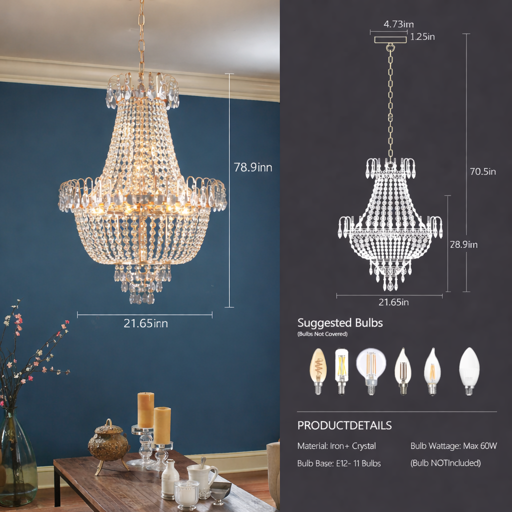 Luxury Gold Crystal Chandelier Ceiling Light