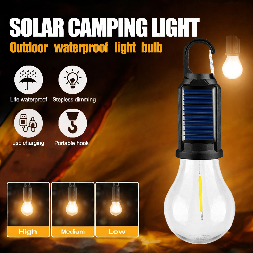 Round Solar Light Bulb Rechargeable for Home & Outdoor