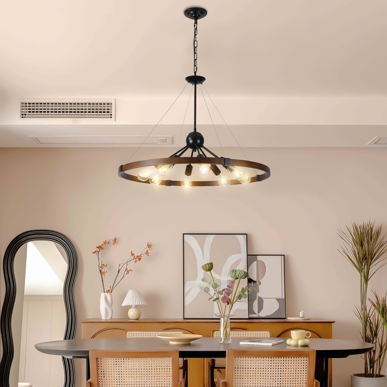 Vintage Industrial Rust Iron Round Chandelier