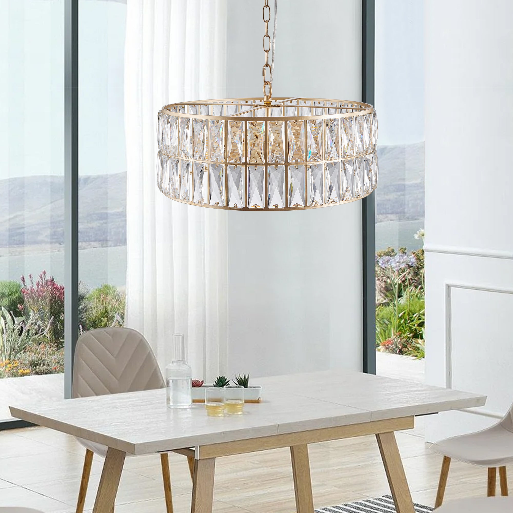 Golden Modern Crystal Drum Chandelier