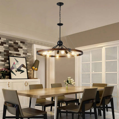 Vintage Industrial Rust Iron Round Chandelier