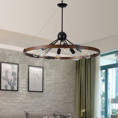Vintage Industrial Rust Iron Round Chandelier