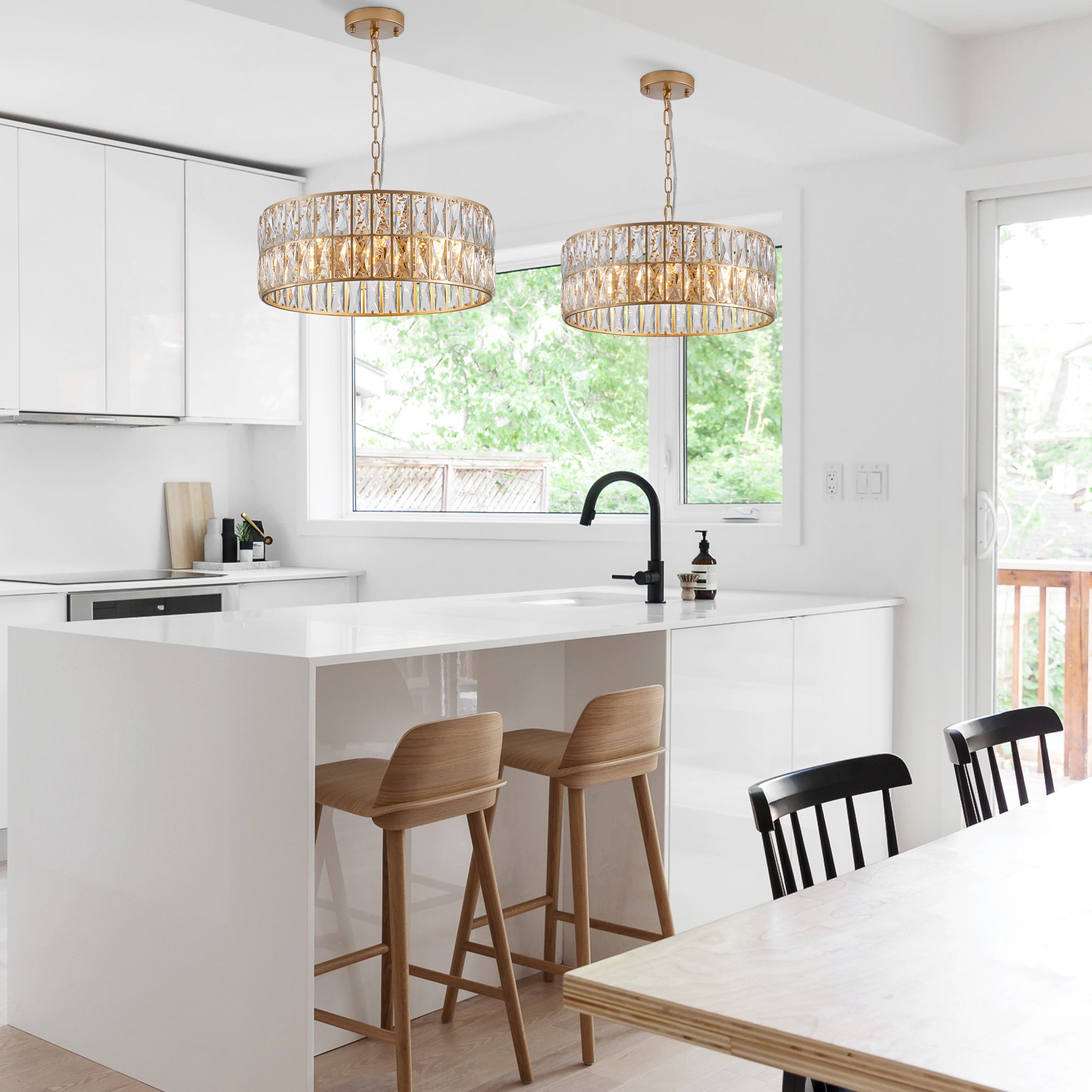 Golden Modern Crystal Drum Chandelier