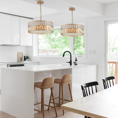 Golden Modern Crystal Drum Chandelier