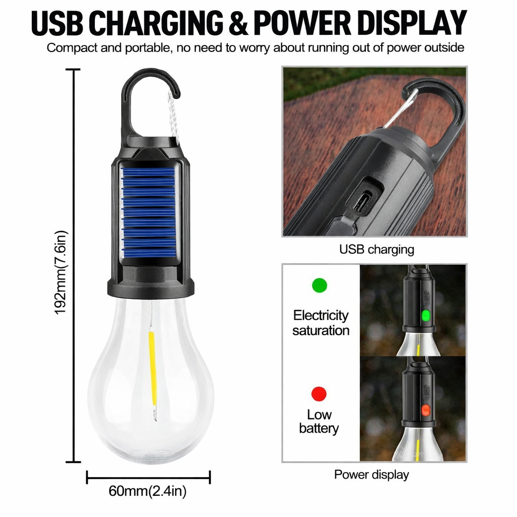Round Solar Light Bulb Rechargeable for Home & Outdoor