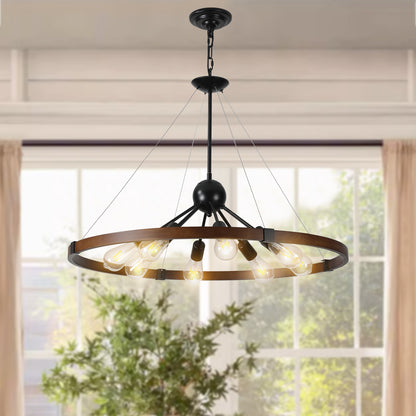 Vintage Industrial Rust Iron Round Chandelier