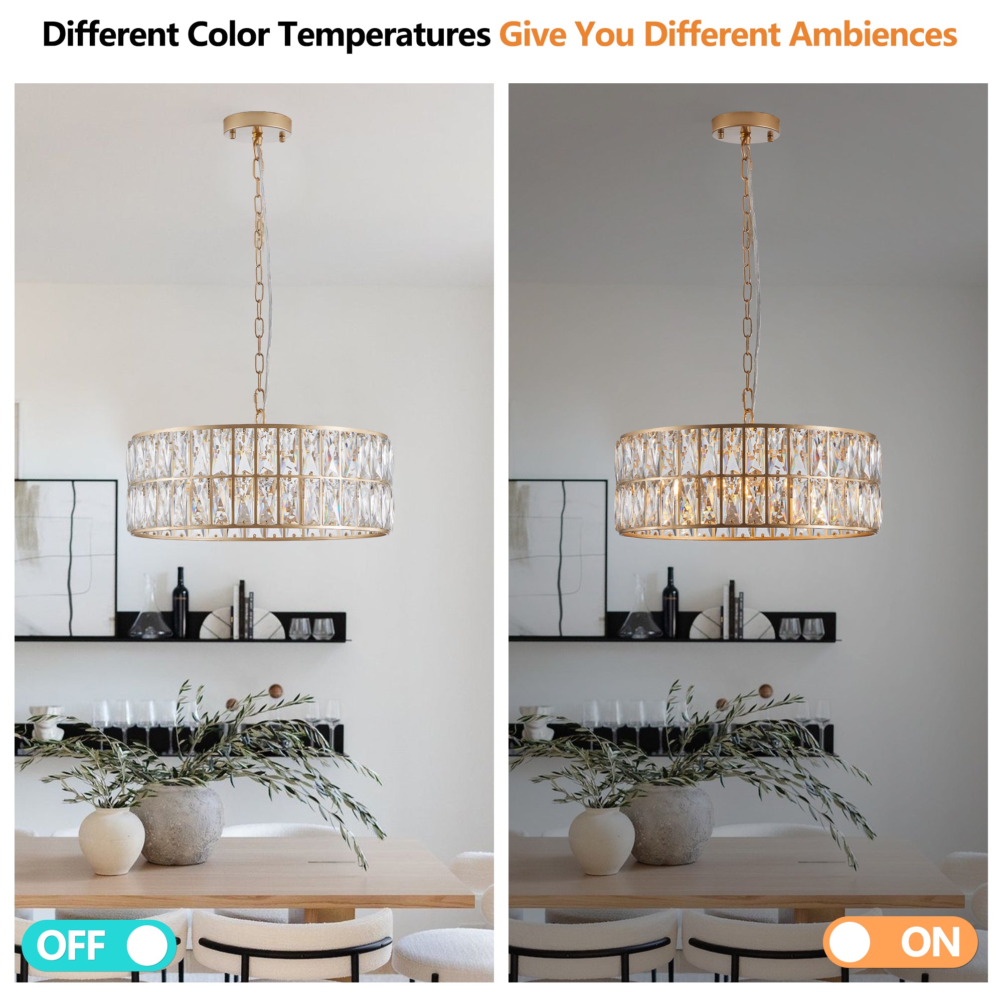 Golden Modern Crystal Drum Chandelier