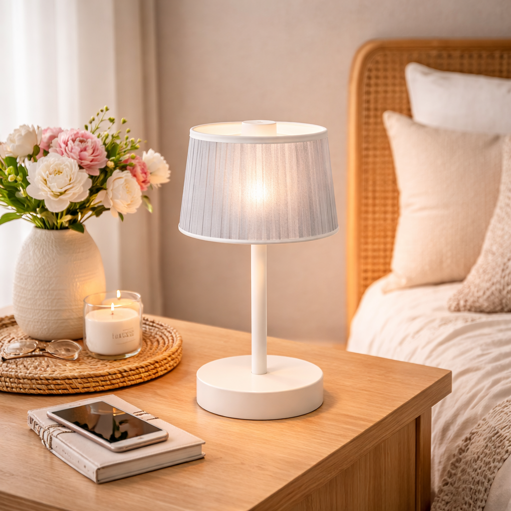 Minimalist Fabric Accent Table Lamp with USB Charging