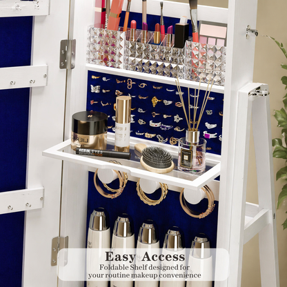 360° Rotating Jewelry Cabinet with LED Lights - Built-in Makeup Mirror