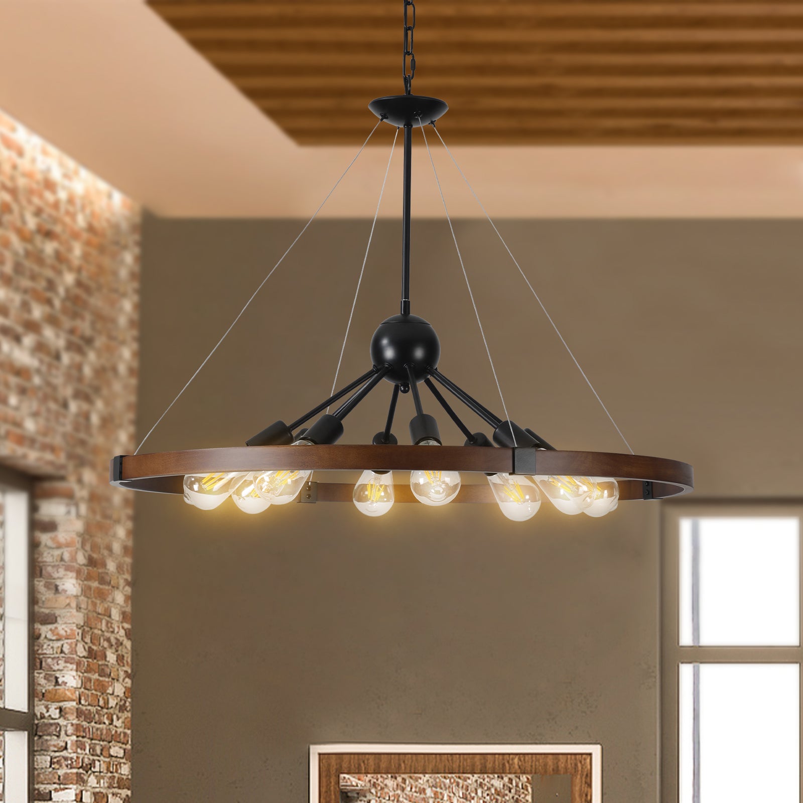 Vintage Industrial Rust Iron Round Chandelier