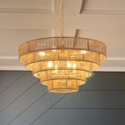 Natural Wood Finish Rattan Chandelier