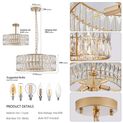 Golden Modern Crystal Drum Chandelier
