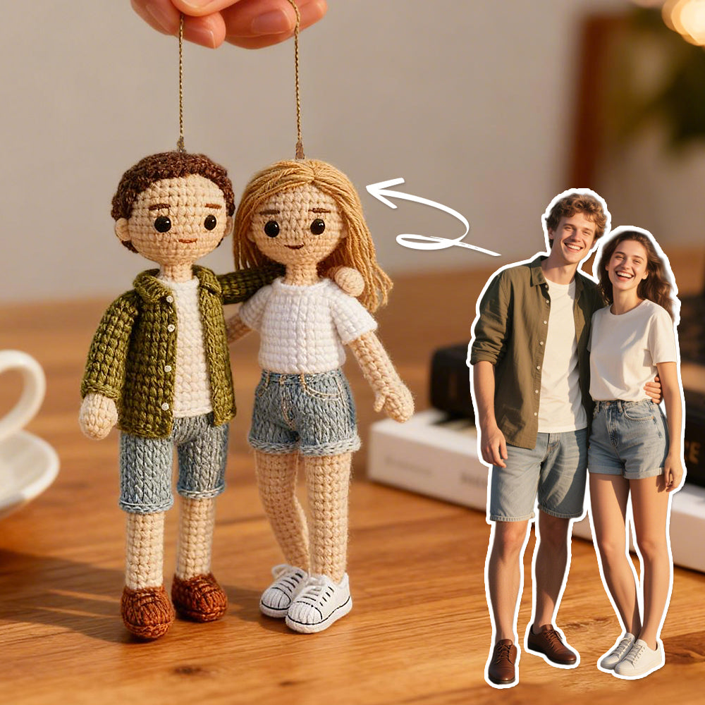 Custom Photo Connected 2 People Crochet Doll Ornament Christmas Tree Decoration Holiday Gift
