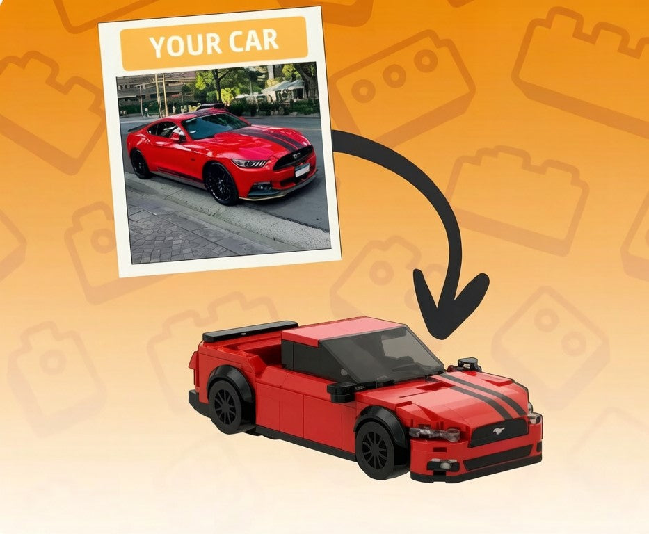 Custom Photo Car Brick Figure Set with Car Model & Personalized License Plate – Unique Birthday & Valentine’s Gift for Car Lovers