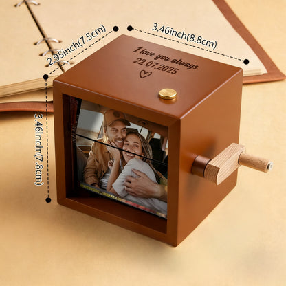 Custom Text & Photo & Music Flipbook Frame Animation Machine Detachable Photos Hand-cranked Flipbook Box with Light Anniversary Gifts