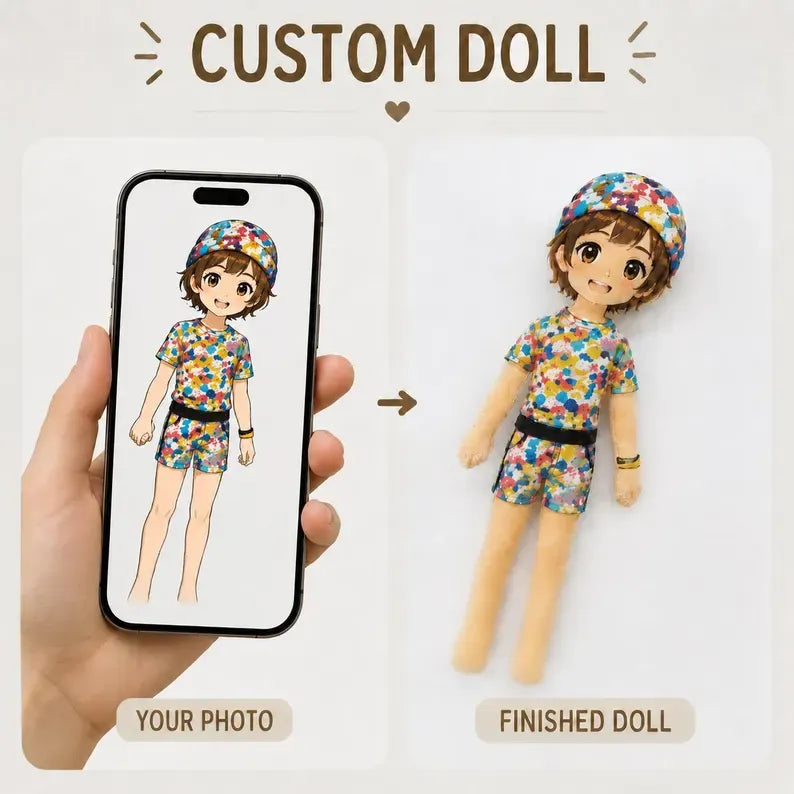 Personalized Mini Me Doll with Poseable Body, Custom Photo Doll Gift