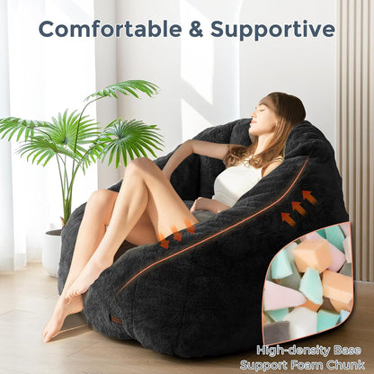 Oversized Faux Fur Bean Bag Chair Stuffed Lounge Sofa for Adults & Kids Perfect for Gaming Reading & Relaxing