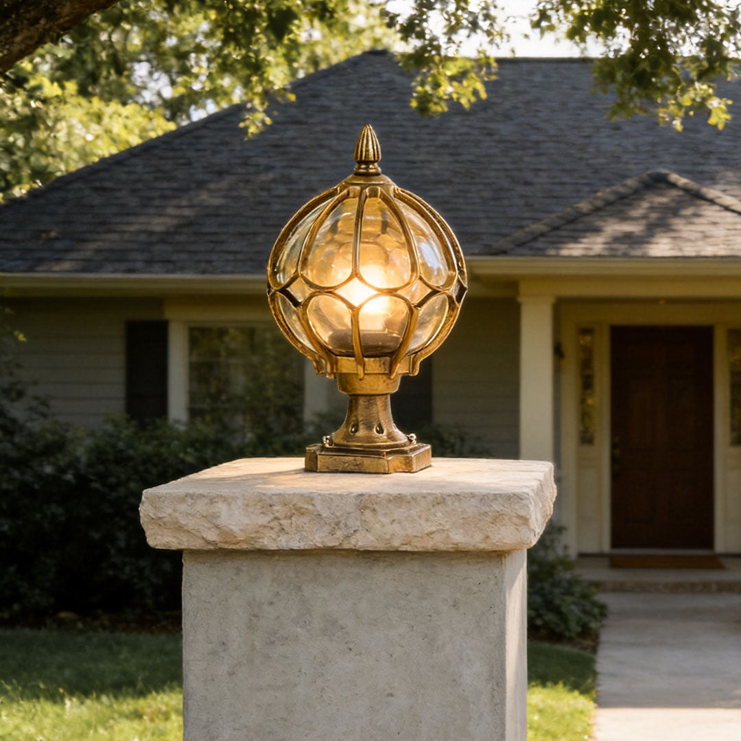 Outdoor Globe Pillar Lights Retro Glass Globe Copper Fence Post Light - product image 4