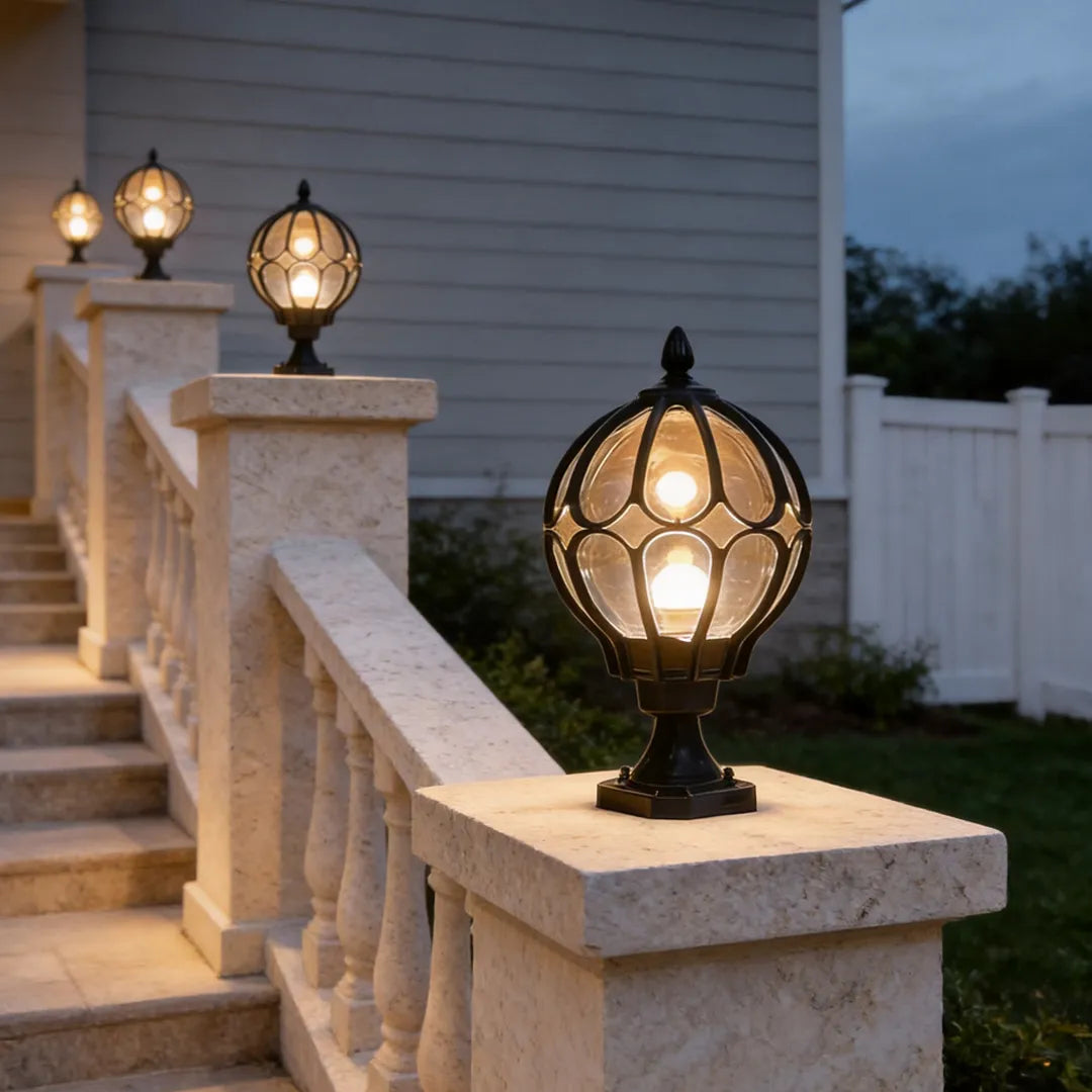 Outdoor Globe Pillar Lights Retro Glass Globe Copper Fence Post Light - product image 3